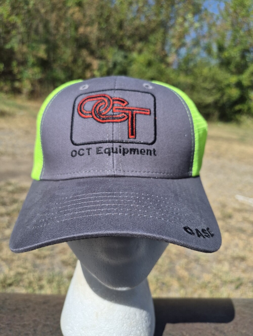 Equipment Gray Cap with Neon Green Mesh and Red Logo